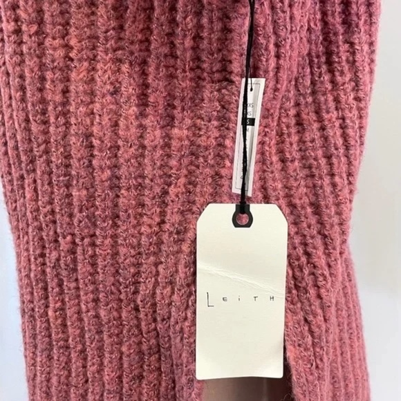 New Leith Chunky Knit Mock Neck Side Slit Sweater Raspberry Pink Size Small - Picture 13 of 15